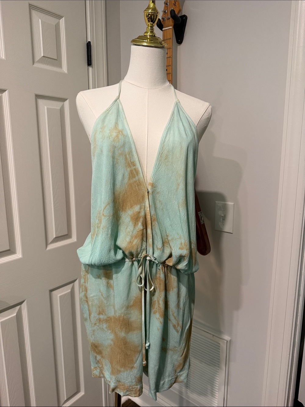 mahina Mint and Tan Tie-Dye Halter Romper